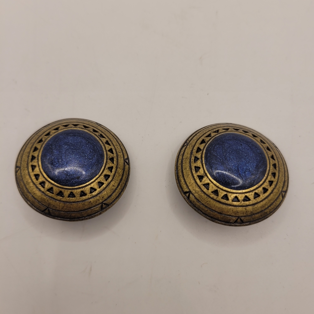 Edgar Berebi Etchnic Brass Cobalt Blue Vintage Earrings